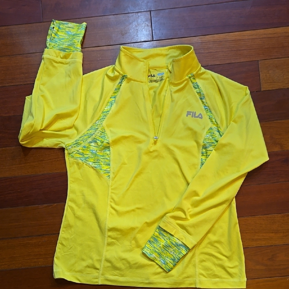 Fila Sport 1/4 Zip Long Sleeve Yellow  Athletic Running Jacket Large